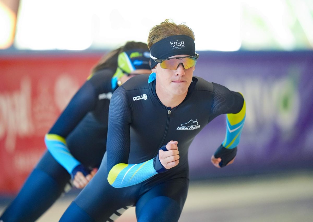 Rinse Franken tijdens de warming-up op het ijs